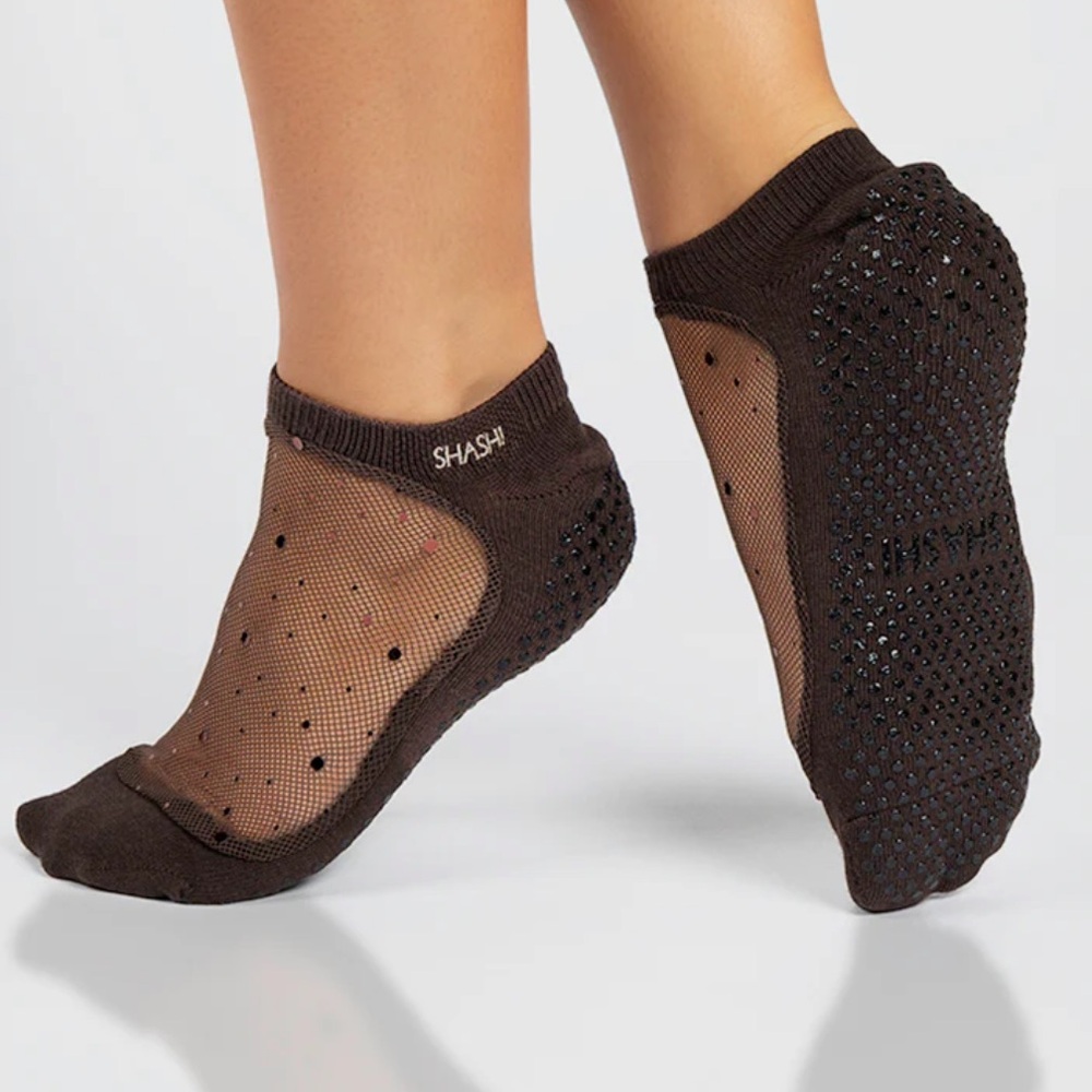 Shashi Brown Mesh Grip Socks